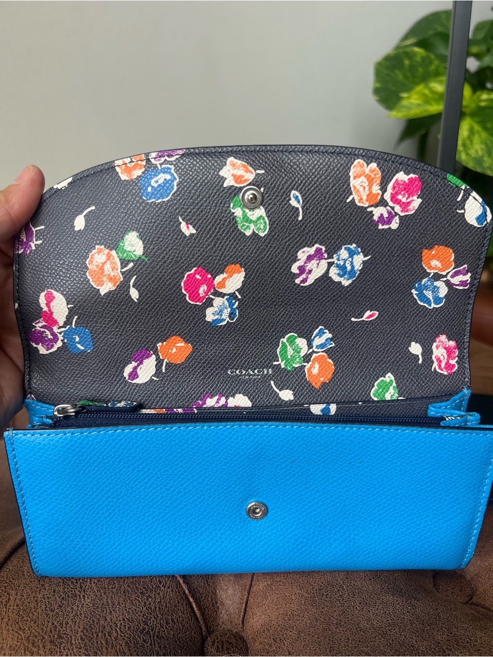 Coach Blue Wildflower Wallet with Insert Pouch F53771 - Picture 7 of 15